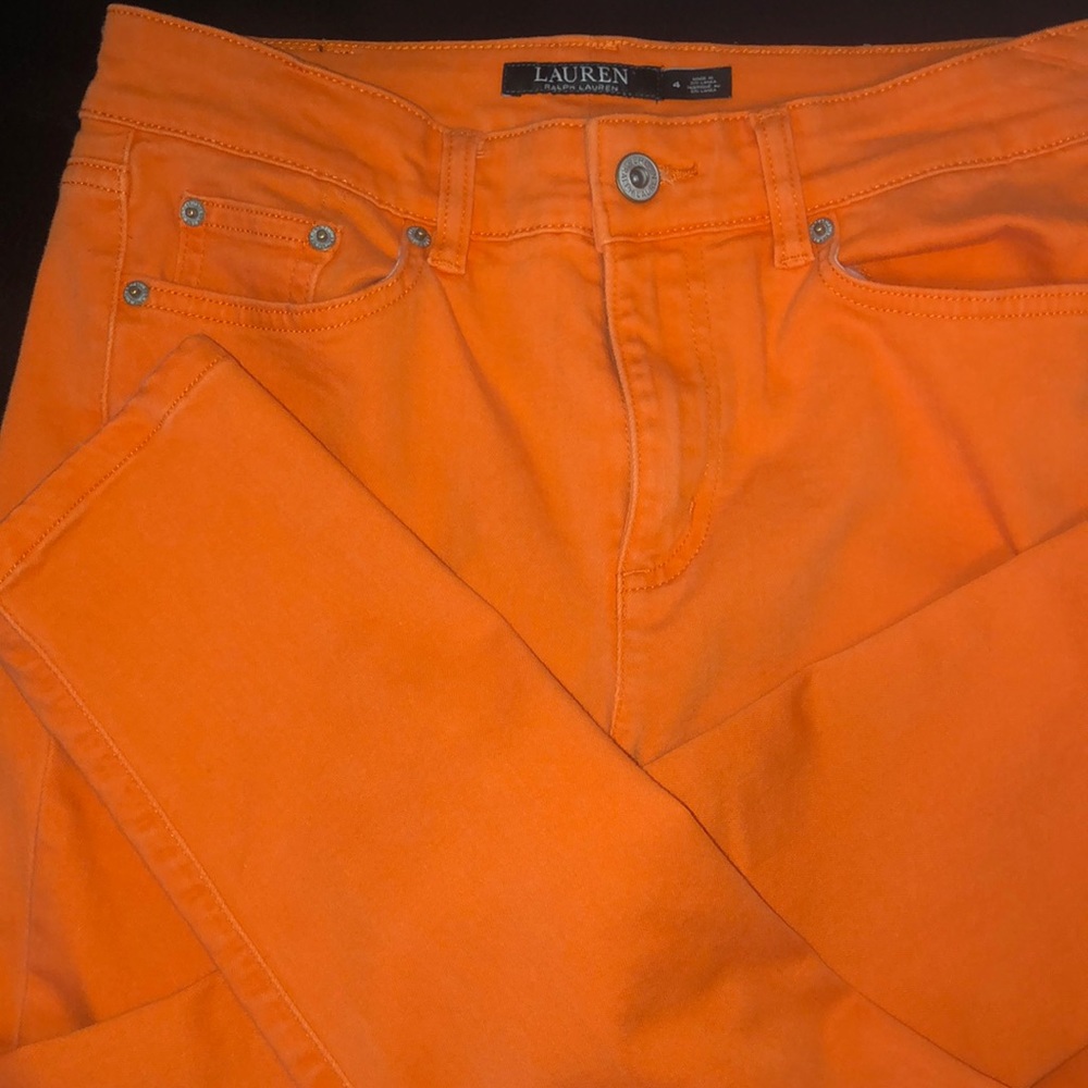 Ralph Lauren tangerine orange straight leg jeans size 4 inseam is 25 length 35